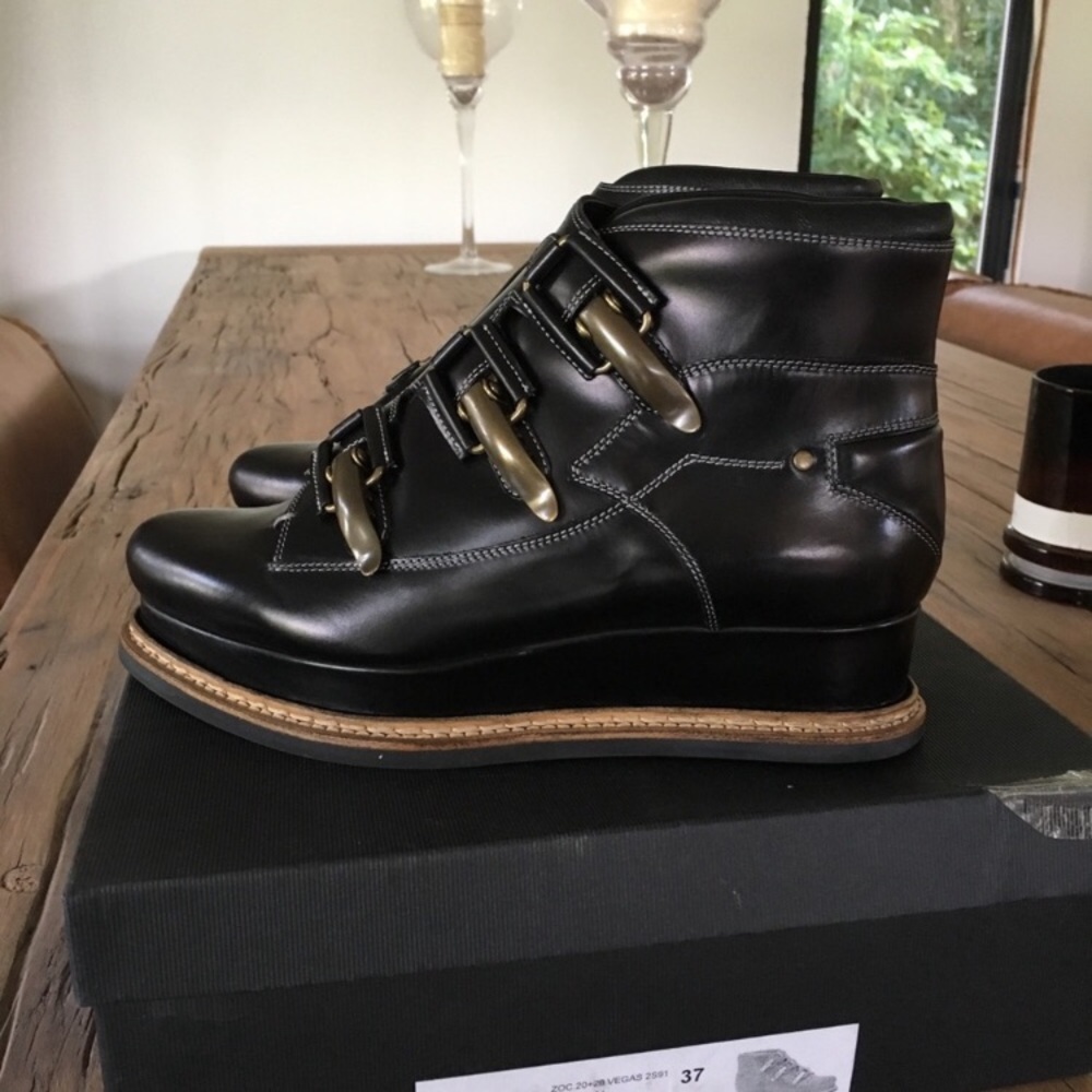 Jil Sander Black Leather Buckle Boots - Size 37